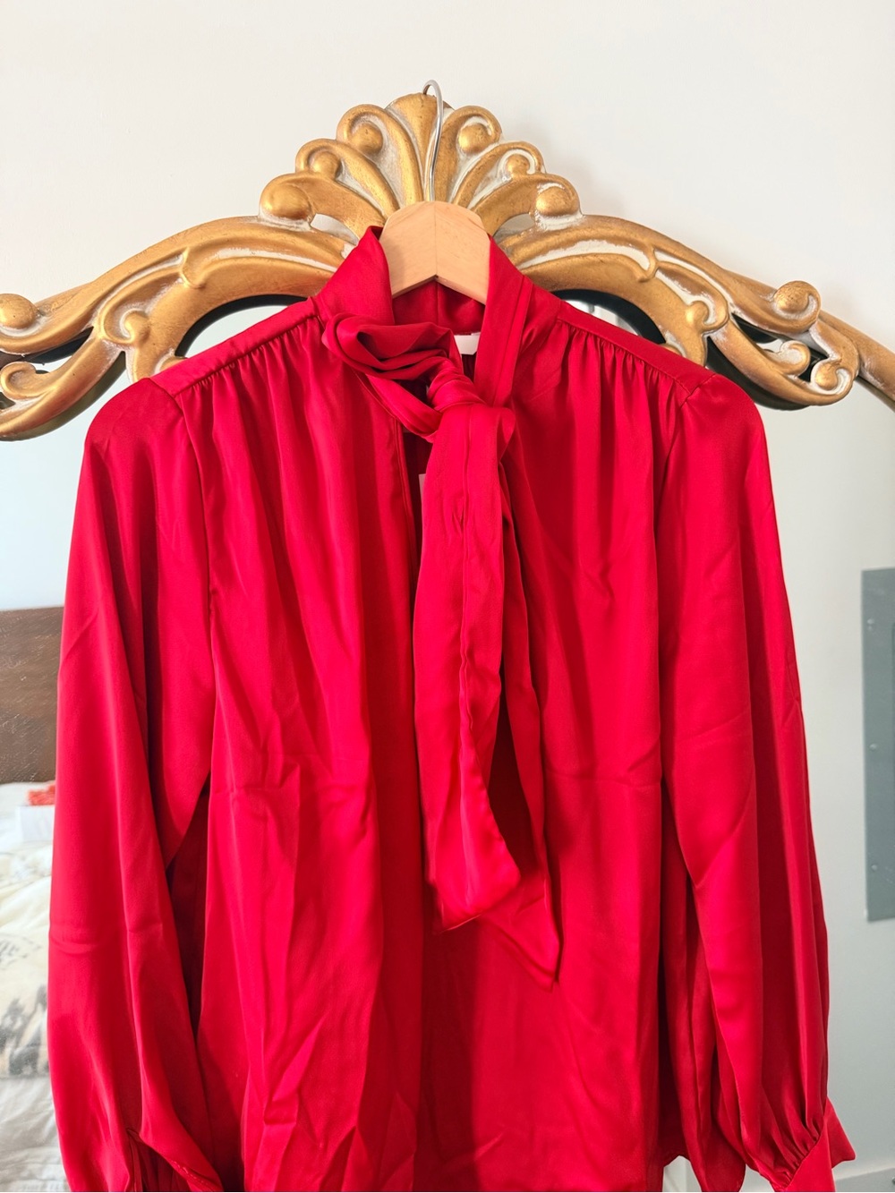 H&M Red Tie-Neck Blouse